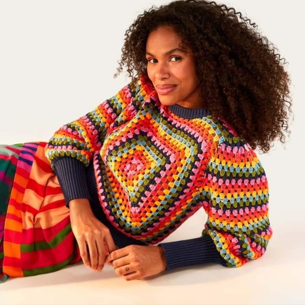 Sunset Stripe Crochet Crop Sweater